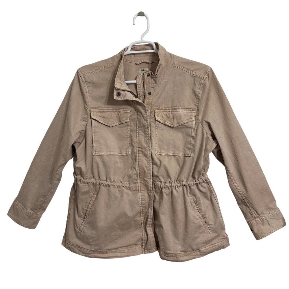 Womens Beige Cargo Utility Jacket 2X 97% Cotton 3% Spandex Hiking Walking - Picture 2 of 8